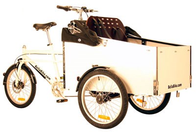Trehjulig lastcykel med låda fram